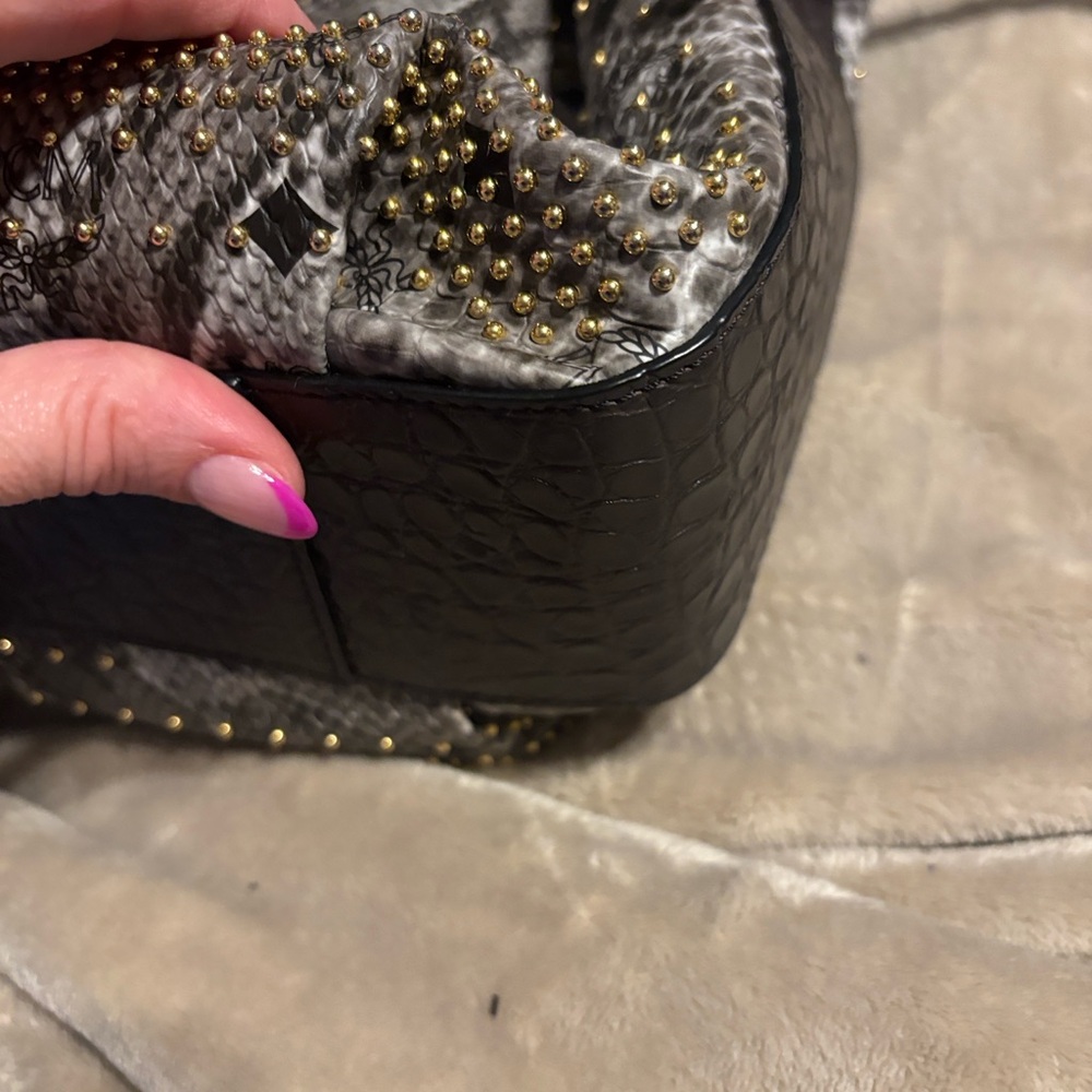 MCM limited edition Gray Snake Print Satchel with studs gorgeous - Picture 9 of 17